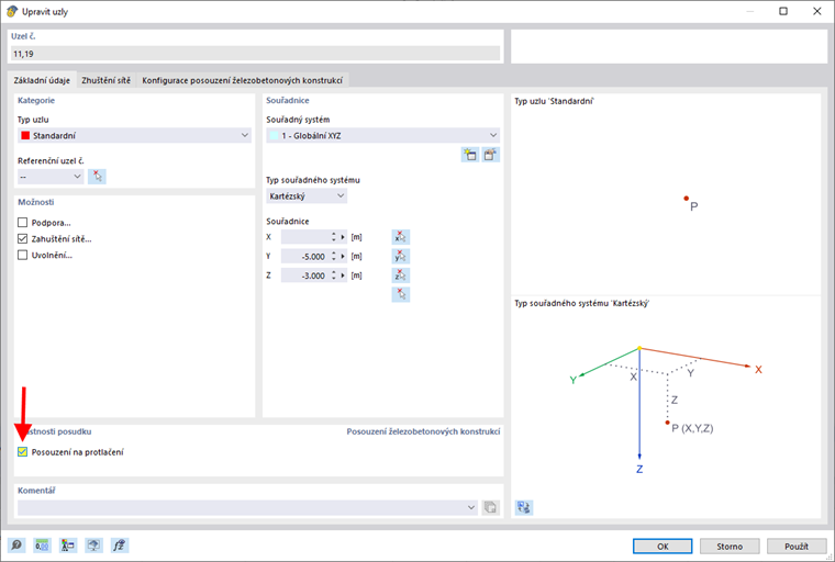 Aktivovat posouzení na protlačení