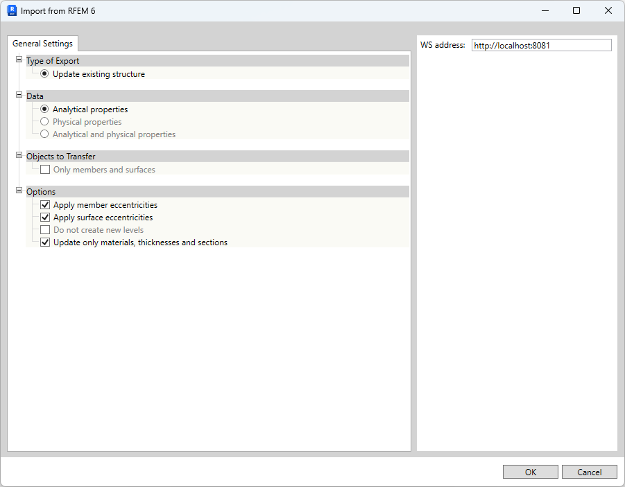 Import z programu RFEM – Obecná nastavení
