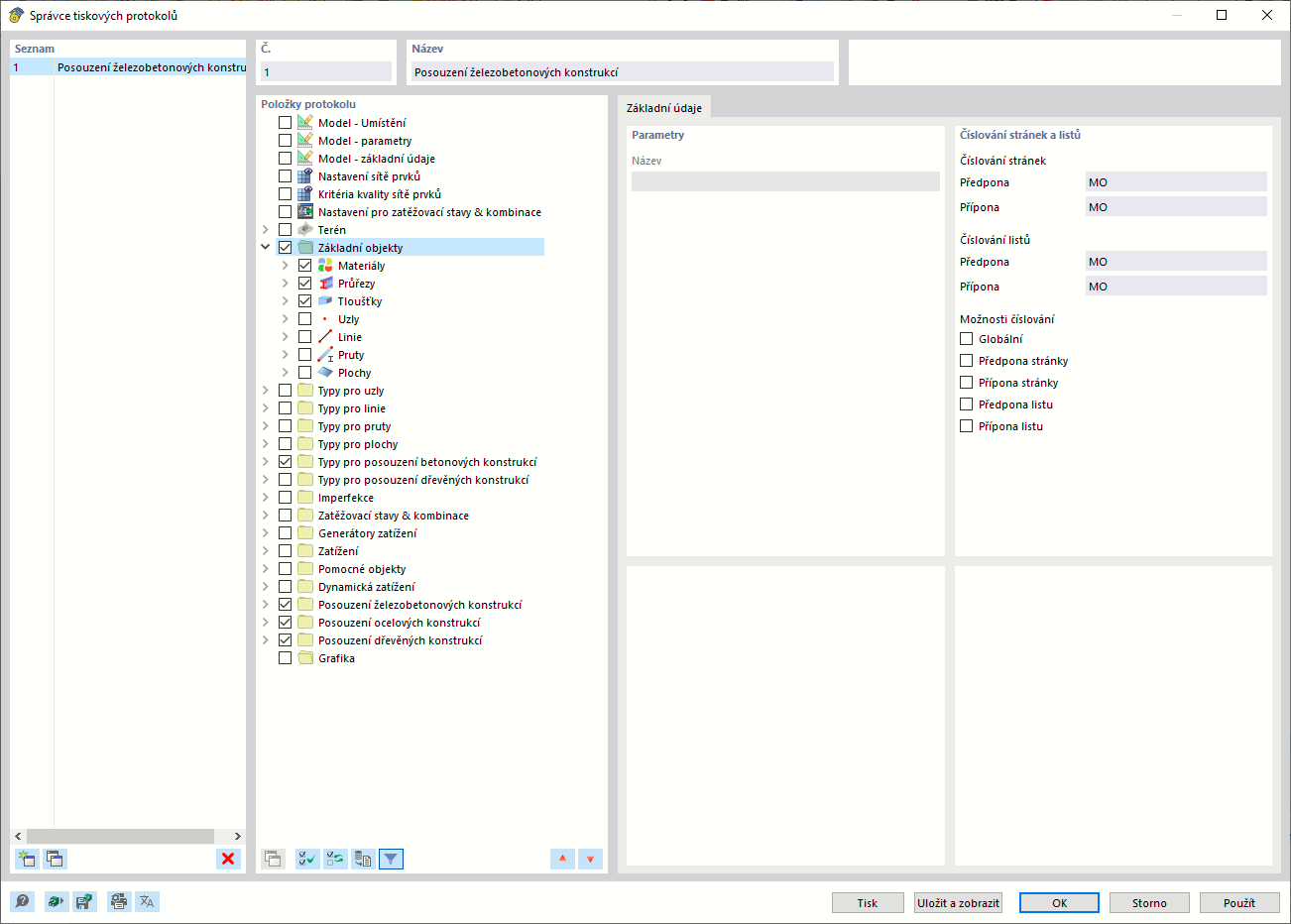 Dialog „Správce tiskových protokolů“