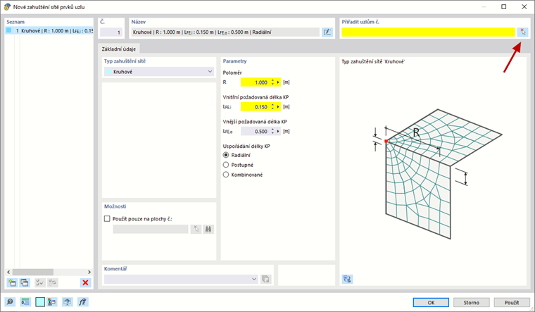 Nové zahuštění sítě prvků uzlu