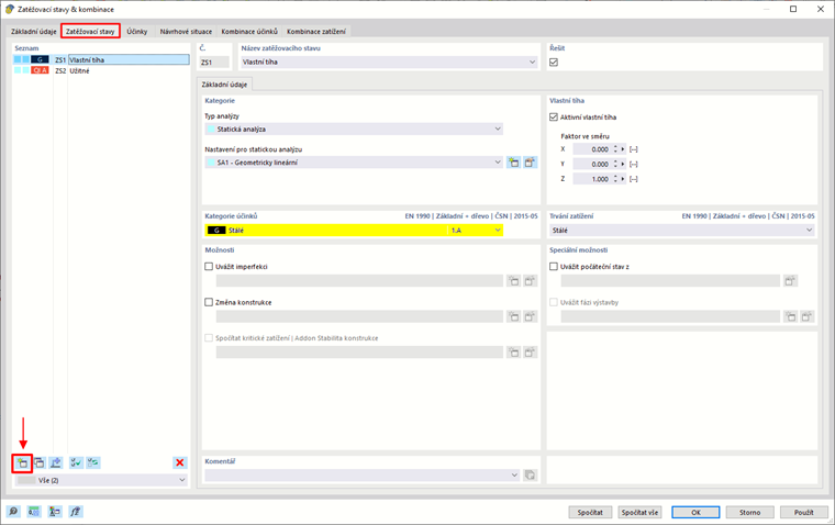 Vytvořit zatěžovací stav