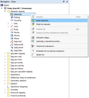 Dialog pro modelování pro vytvoření nového materiálu s podrobnými vstupními poli.
