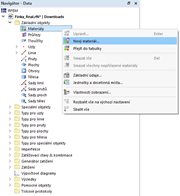 Dialog pro modelování pro vytvoření nového materiálu s podrobnými vstupními poli.