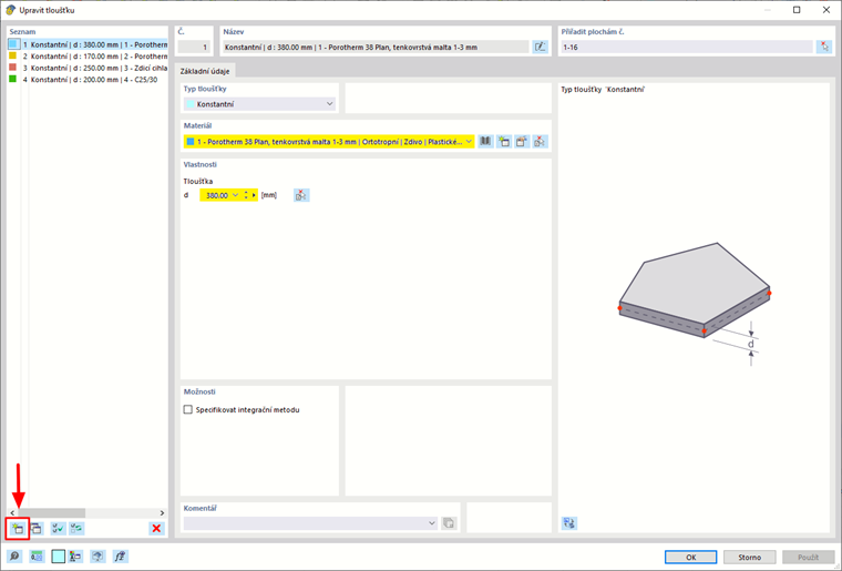 Vizualizace různých tlouštěk konstrukčních prvků v 3D modelu konstrukce.