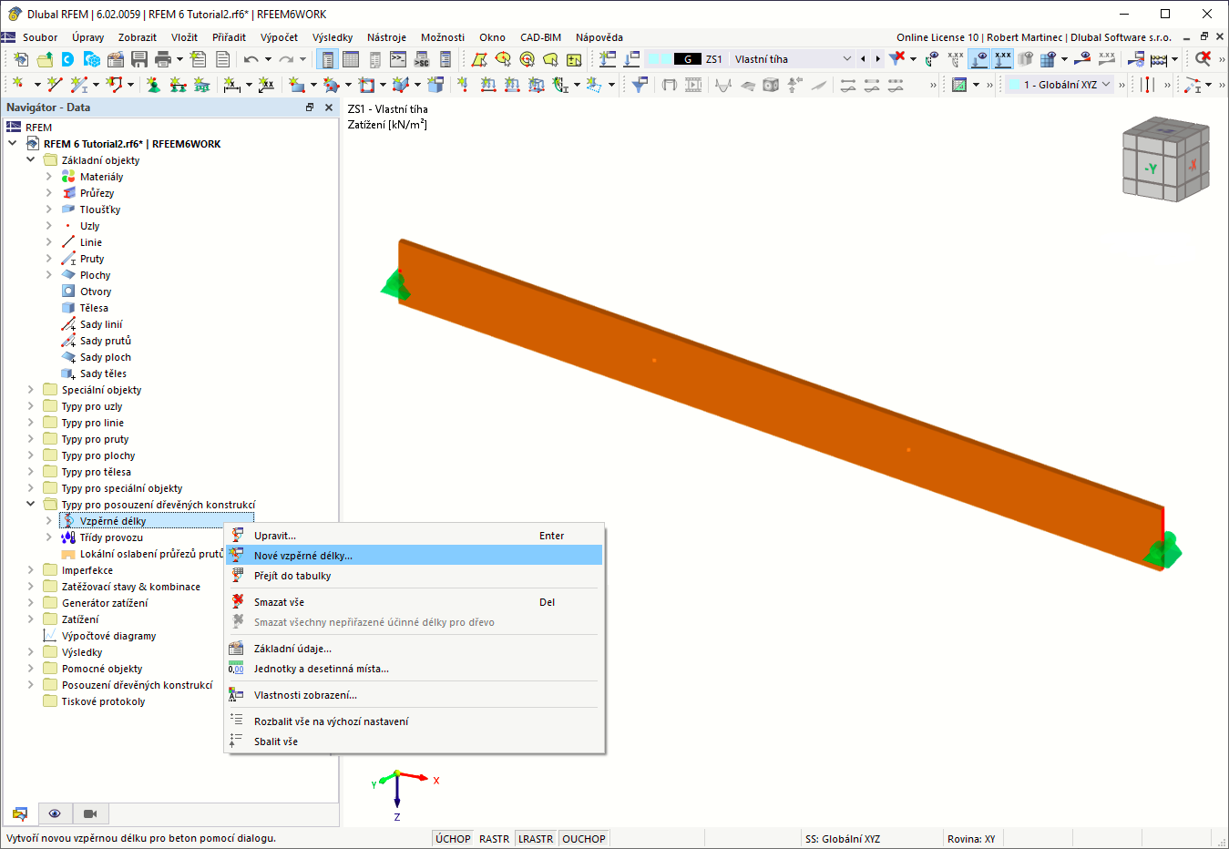 Nová vzpěrná délka přes navigátor Data