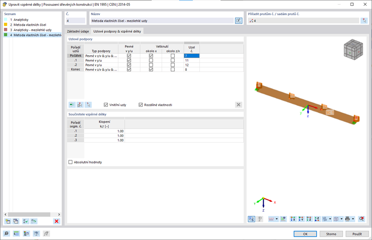 Mezilehlé uzlové podpory bez excentricity