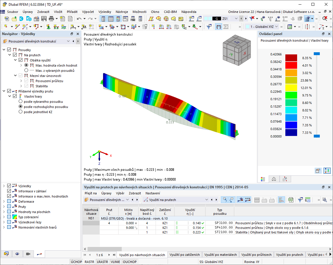 Výsledky posouzení dřevěné konstrukce (1)