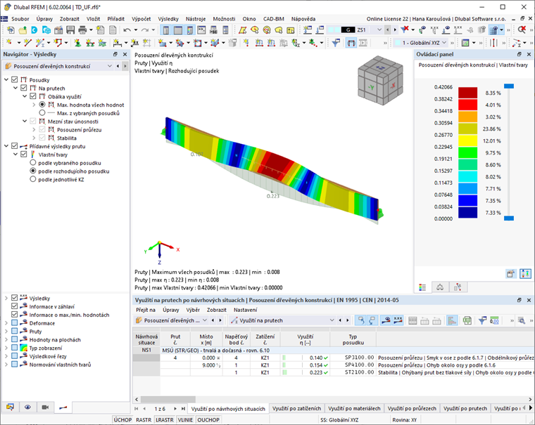 Výsledky posouzení dřevěné konstrukce (1)