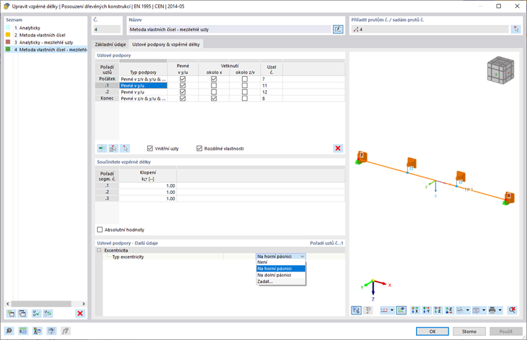 Mezilehlé uzlové podpory s excentricitou