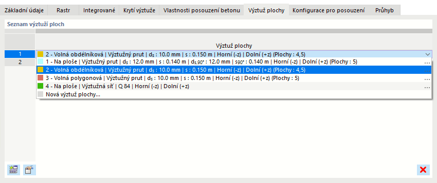 Přiřadit výztuž plochy