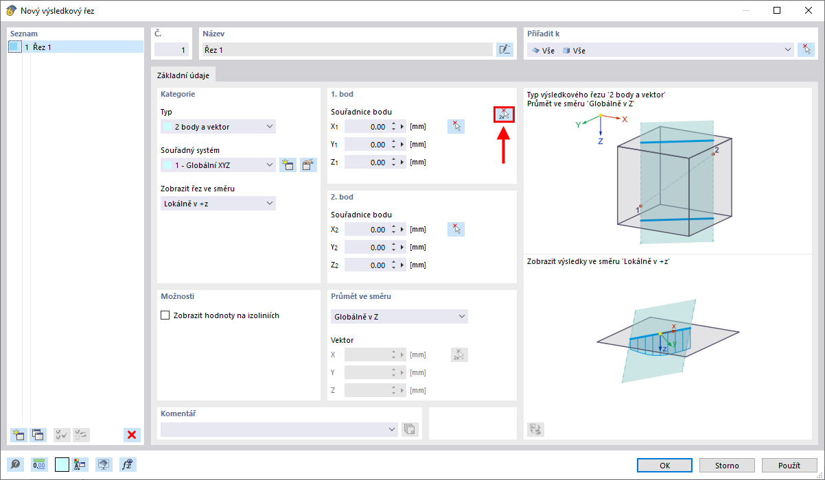 Analýza některých nosníků ve 3D modelu pomocí výsledkového řezu.