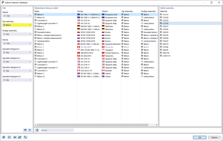 Vyobrazení materiálů pro betonové desky ve konstrukcích budov s podrobnostmi o složení a vlastnostech vrstev.