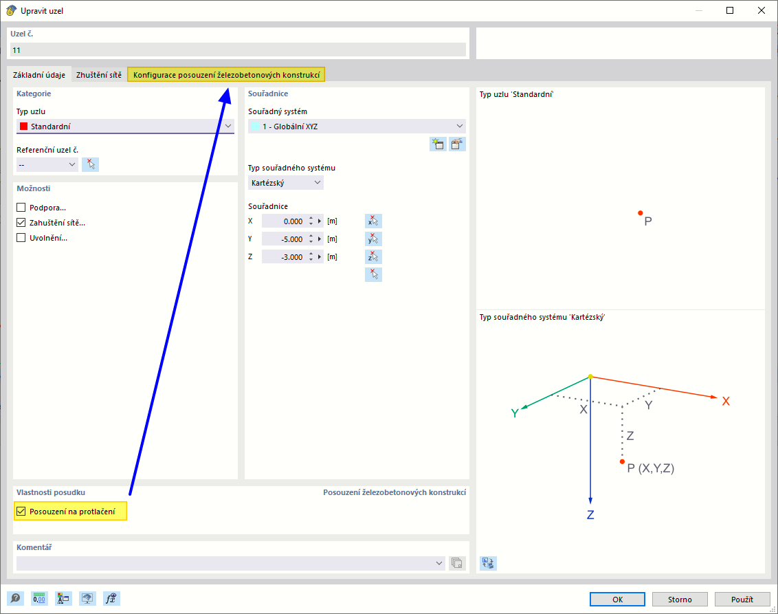 Aktivovat posouzení uzlu na protlačení