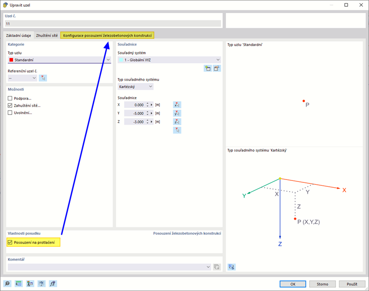Aktivovat posouzení uzlu na protlačení