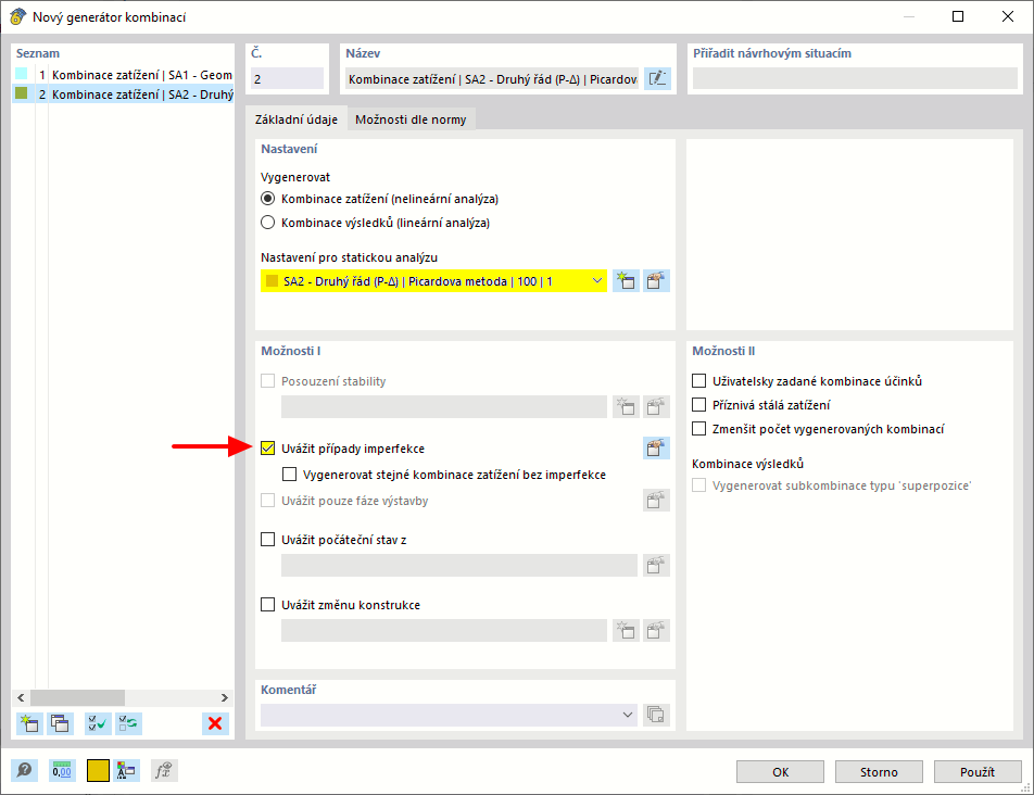 Vizualizace imperfekcí ve strukturálních kombinacích pomocí generátoru kombinací.