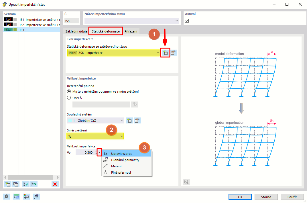 Deformační diagram konstrukce s příslušnými výpočtovými parametry a konstrukčními detaily. Bez konkrétních odkazů na aplikaci.