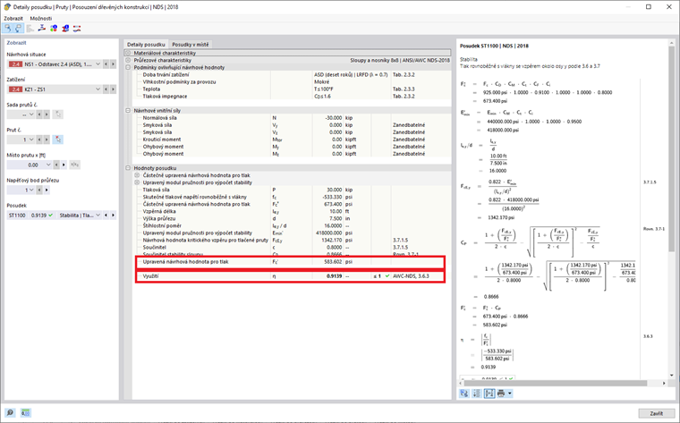 KB 001848 | Posouzení dřevěného sloupu podle NDS 2018 v programu RFEM 6
