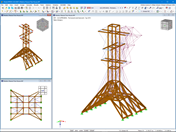Dřevěná konstrukce modelovaná v programu RFEM se zobrazením deformací