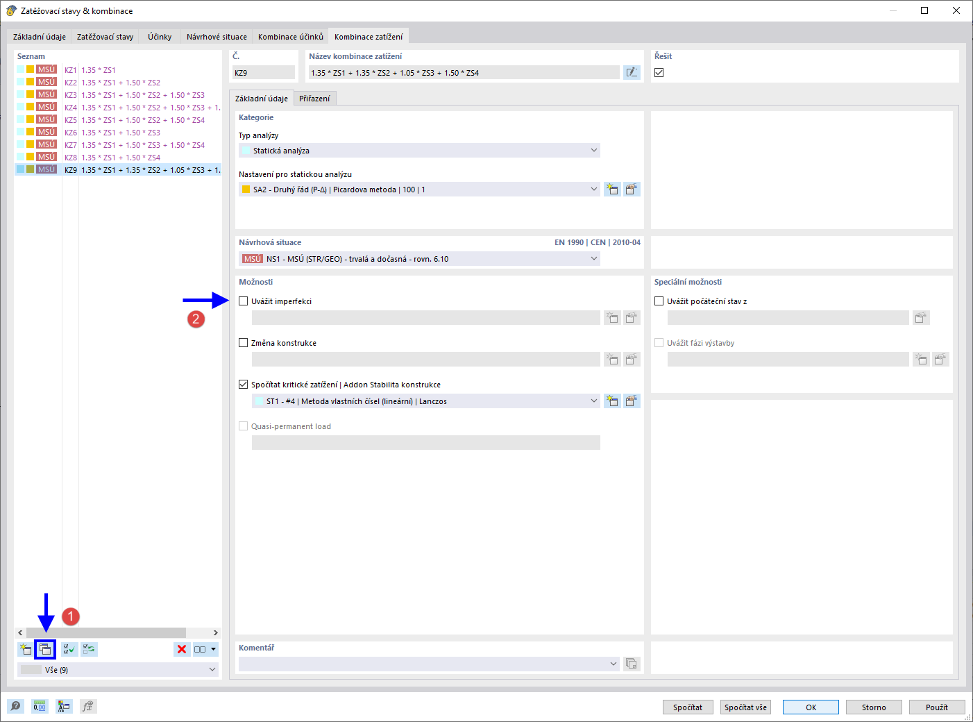 Kopírovat kombinaci zatížení pro imperfekci z tvaru vybočení