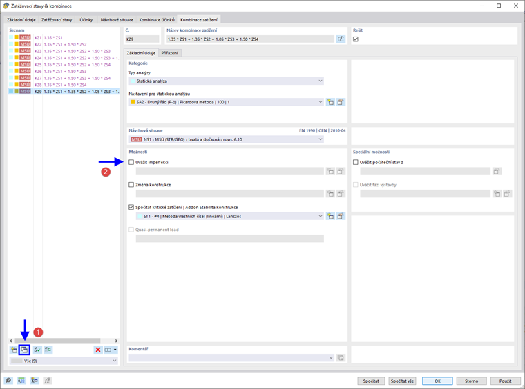 Kopírovat kombinaci zatížení pro imperfekci z tvaru vybočení
