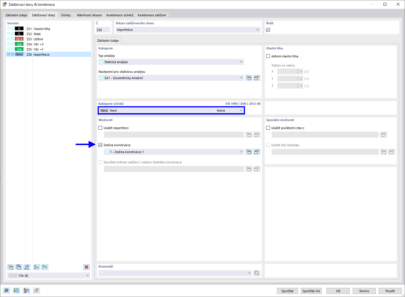 Zatěžovací stav bez kategorie účinků