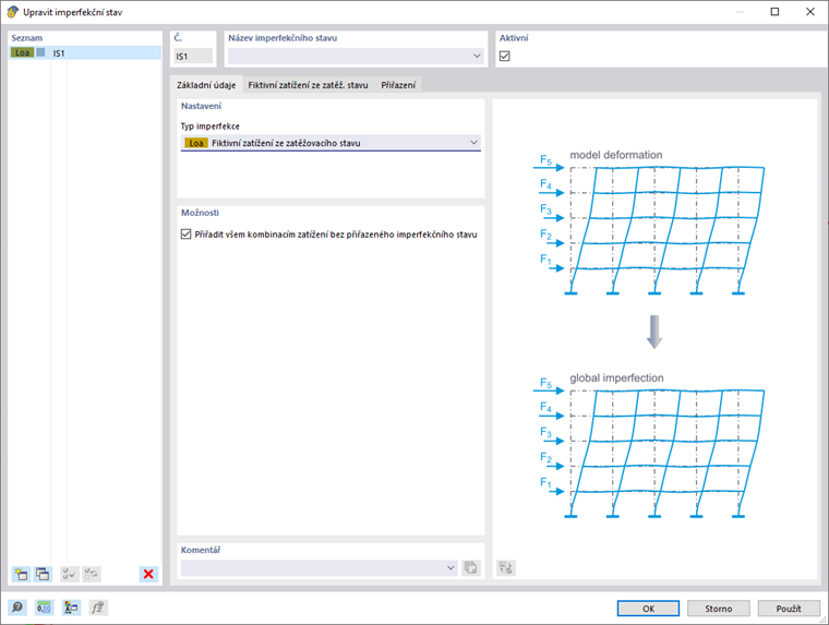 Typ imperfekce srovnávací zatížení ze zatěžovacího stavu