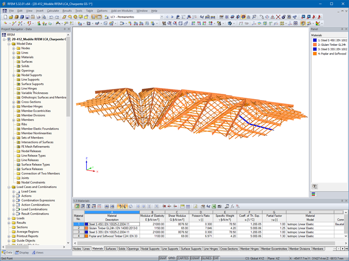 Rámový model v programu RFEM 5 (© LCA Construction Bois)