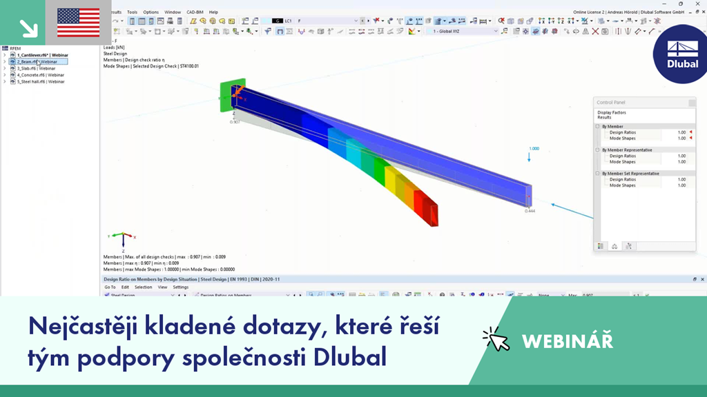 Informativní webinář, který odpovídá na často kladené dotazy řešené týmem podpory společnosti Dlubal, se zaměřením na použití softwaru a technickou pomoc.