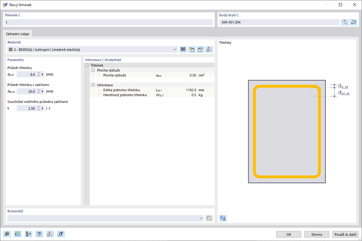 Dialog 'Nový třmínek'