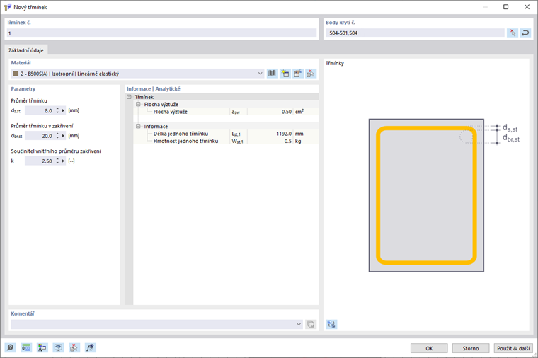 Dialog 'Nový třmínek'