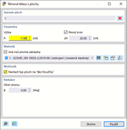Dialog pro tažení ploch do tělesa s různými možnostmi a nastaveními.