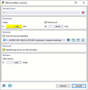 Dialog pro tažení ploch do tělesa s různými možnostmi a nastaveními.