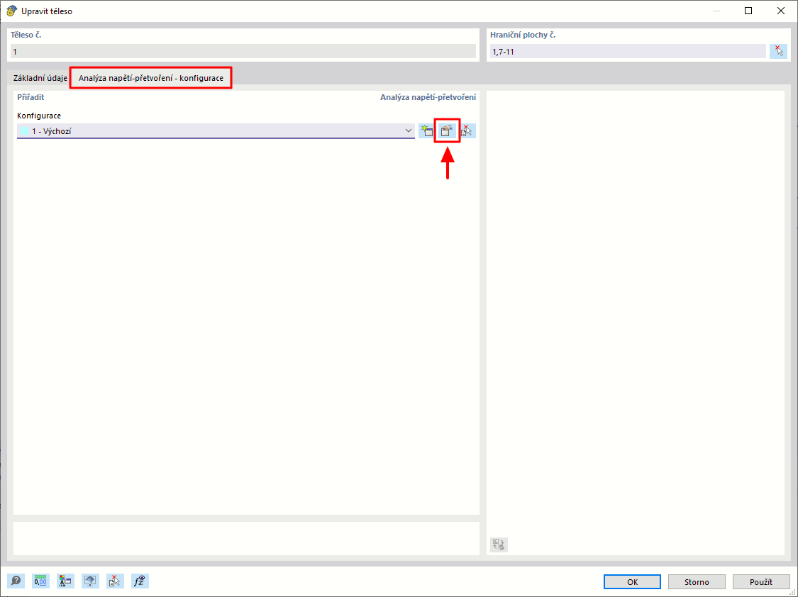 Detaily výpočtu napětí-přetvoření s možnostmi konfigurace.