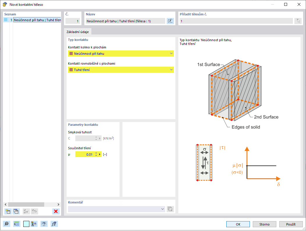Přednastavení typů kontaktů v procesu konstrukce, snadná integrace do návrhu nosných konstrukcí.