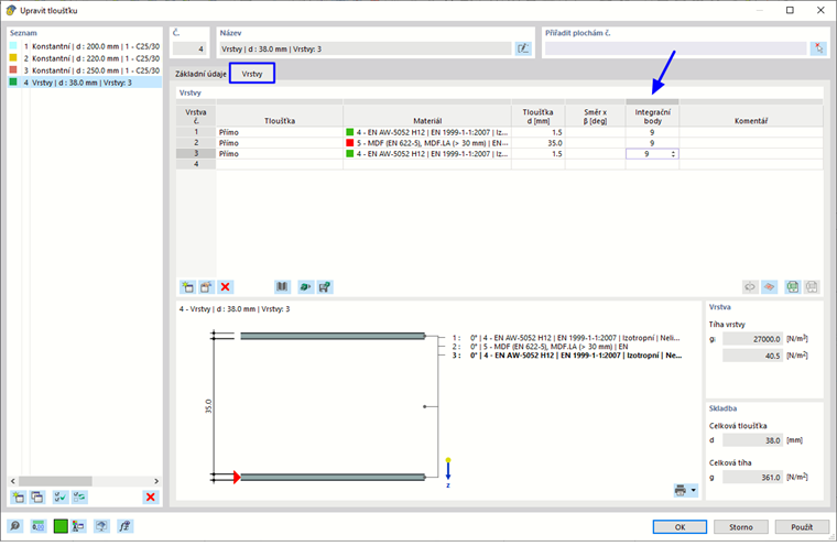 Úprava integračních bodů pro vrstvy