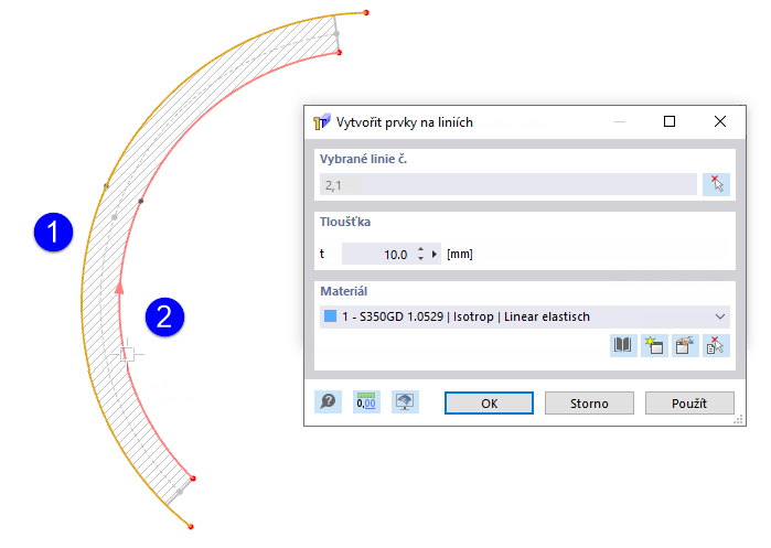 Vytvoření prvku mezi rovnoběžnými čarami