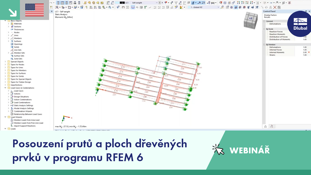 Webinář ilustrující proces návrhu pro dřevěné pruty a povrchy v programu RFEM 6.