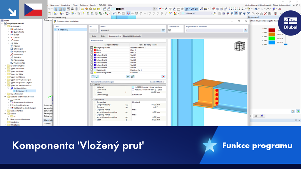 Zobrazení vloženého prutu pro usnadnění modelování v 3D prostředí se specifikacemi