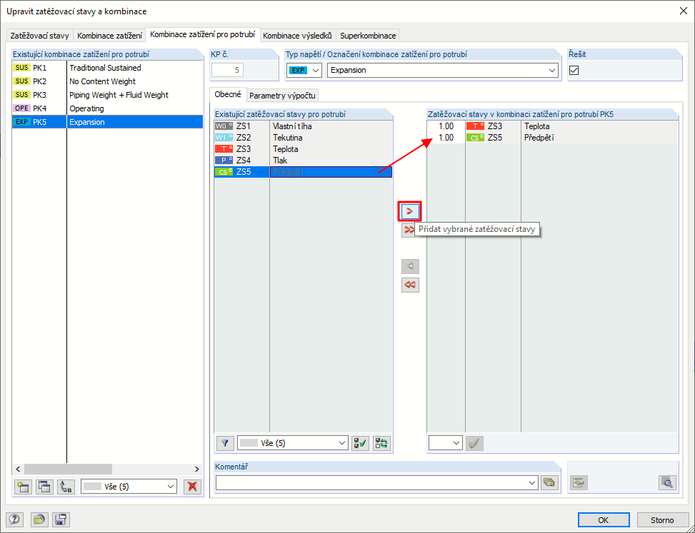 FAQ 005405 | Posuzují potrubí pomocí přídavného modulu RF-PIPING Design. Vytvořil jsem si nový zatěžovací stav pro předpětí a zatížil potrubí podélným posuvem.Lz