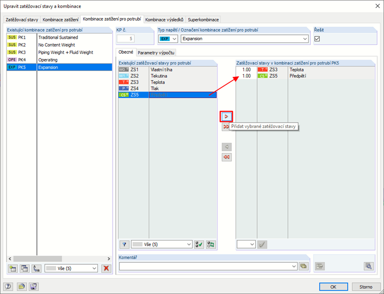 FAQ 005405 | Posuzují potrubí pomocí přídavného modulu RF-PIPING Design. Vytvořil jsem si nový zatěžovací stav pro předpětí a zatížil potrubí podélným posuvem.Lz