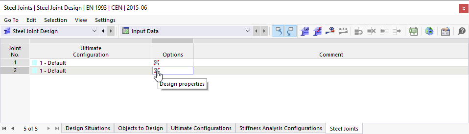 Tabulka "Ocelové přípoje" se symbolem pro vlastnosti posouzení