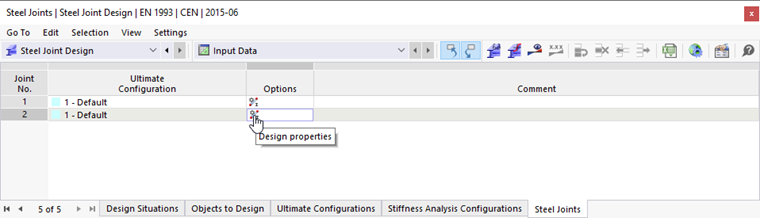 Tabulka "Ocelové přípoje" se symbolem pro vlastnosti posouzení