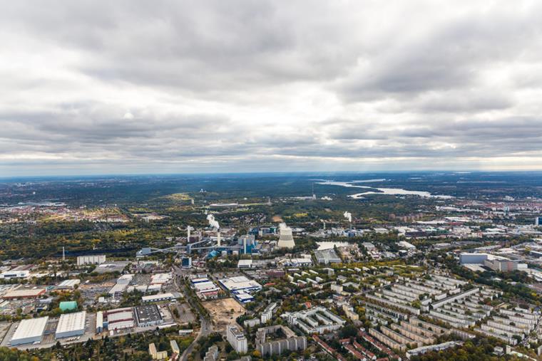 Letecký pohled na bytový projekt Siemensstadt v Berlíně
