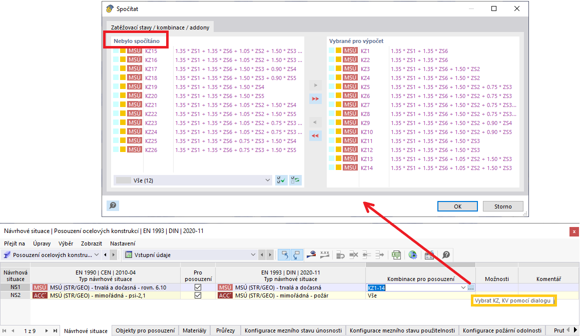 FAQ 005420 | Jak mohu v addonu pro posouzení vyloučit určité kombinace zatížení (KZ)?