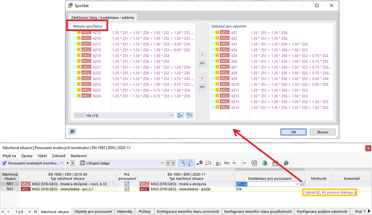 FAQ 005420 | Jak mohu v addonu pro posouzení vyloučit určité kombinace zatížení (KZ)?