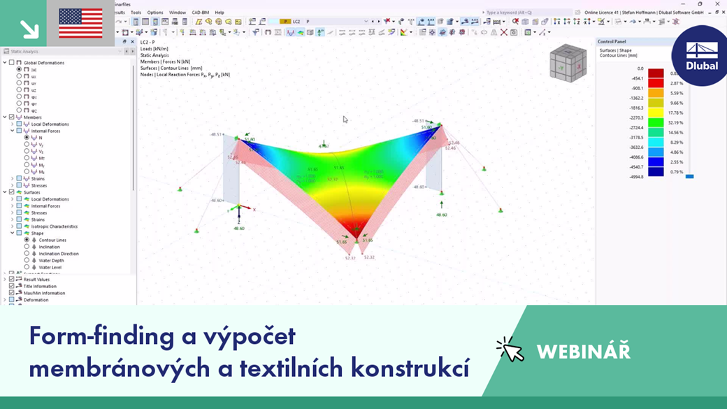 Podrobný pohled na proces form-finding a výpočet pro membránové konstrukce v tahu pomocí pokročilých výpočetních nástrojů programu RFEM 6.