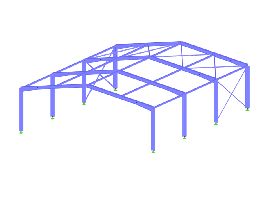 Model 004583 | Konstrukce ocelové haly | Stabilita konstrukce 7 stupňů volnosti