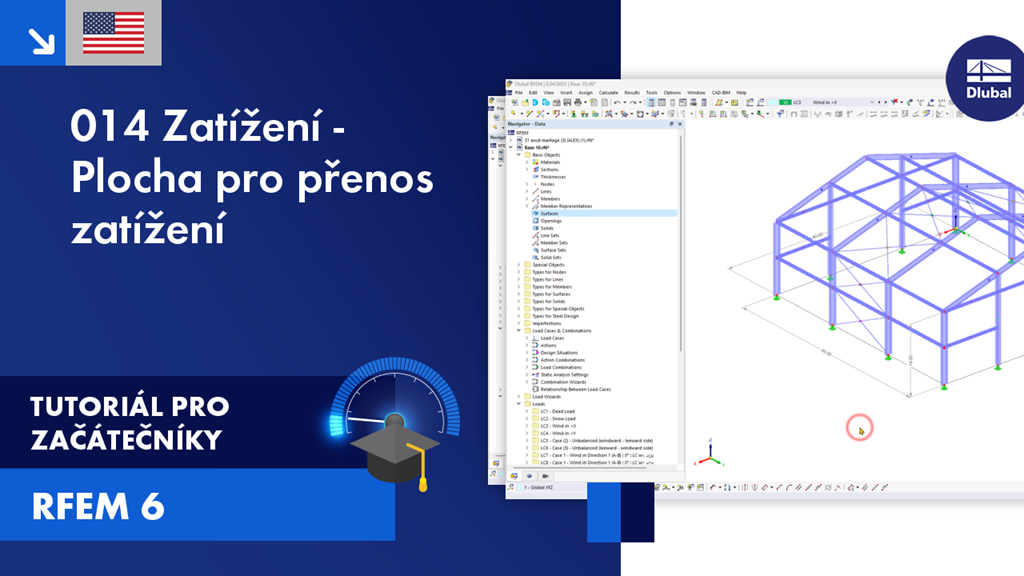 Tutoriál pro začátečníky, který demonstruje aplikaci zatížení a přenos na plochách ve statické analýze pomocí softwaru RFEM 6.