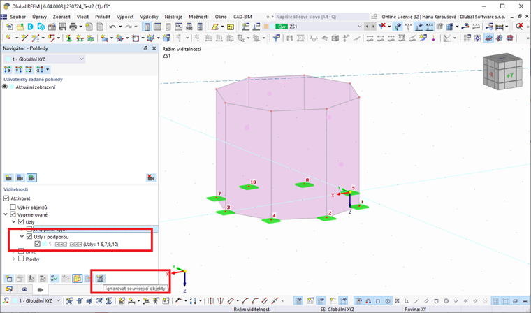 FAQ 005425 | Jak mohu rychle vybrat uzly, které slouží jako uzlové podpory, aby bylo možné zobrazit jejich čísla?