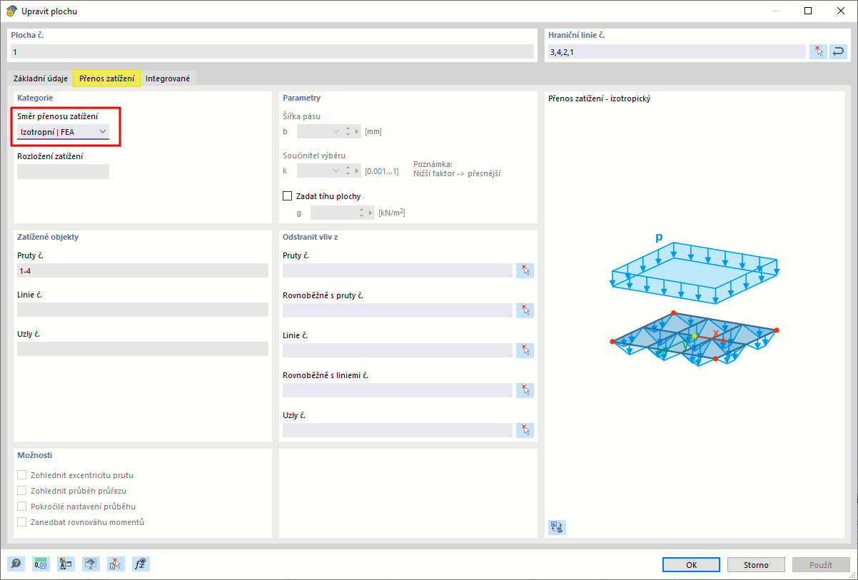 FAQ 005429 | Jak funguje plocha pro přenos zatížení ''Izotropní MKP'?